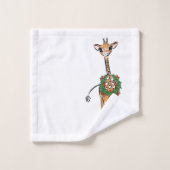 Feierliche Feiertage Giraffe mit Holly Wreath Badhandtuch Set (Waschlappen)