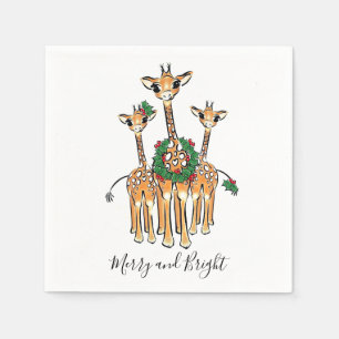 Feierliche Feiertage Giraffen mit Holly Kranz Serviette
