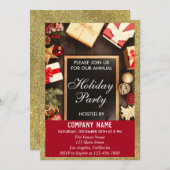 Feierliche Feiertage Red & Gold Glitzer Einladung (Vorne/Hinten)