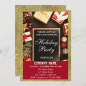 Feierliche Feiertage Red & Gold Glitzer Einladung (Vorne/Hinten)