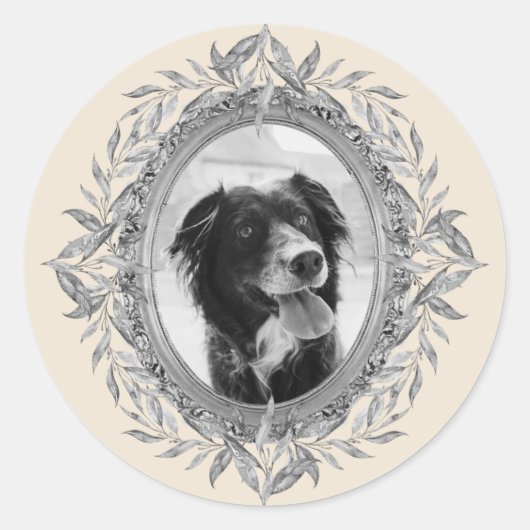 Feierliche Feiertage Silber Blätter Kleider Foto Runder Aufkleber (Vorderseite)