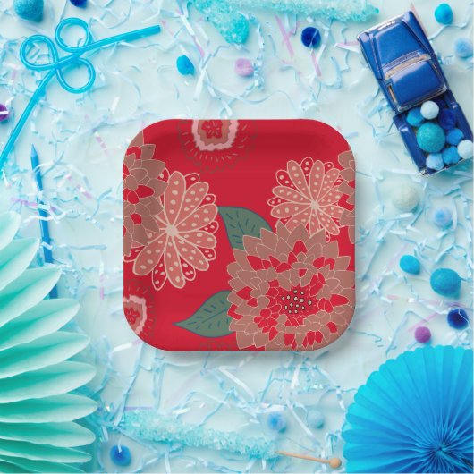 Feierliche Feiertage Teller Blumenrot (Party)