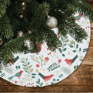 Feierliche Feiertage Vögel Grün Heilige rote Berri Polyester Weihnachtsbaumdecke