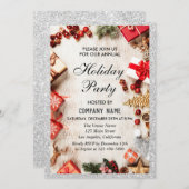 Feierliche Feiertage Weißer Silberner Glitzer Einladung (Vorne/Hinten)
