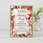 Feierliche Feiertage White & Gold Glitzer Einladung (Stehend Vorderseite)