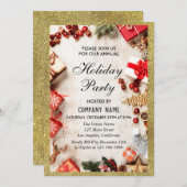 Feierliche Feiertage White & Gold Glitzer Einladung (Vorne/Hinten)