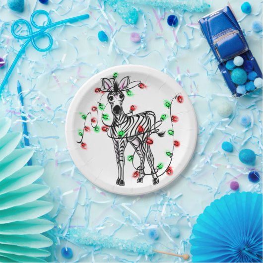 Feierliche Feiertage Zebra, blinkende Lichter Pappteller (Party)