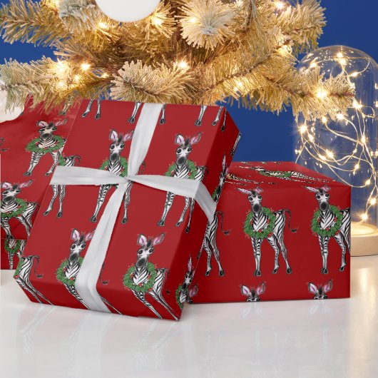 Feierliche Feiertage Zebra mit Holly-Kranz-Wrappin Geschenkpapier (Feiertage)