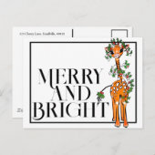 Feierliche Feiertagsgiraffe | Rote Grüne Garne Postkarte (Vorne/Hinten)