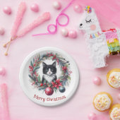 Feierliche Feline im Urlaubskranz 6 - Pappteller (Party)