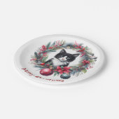 Feierliche Feline im Urlaubskranz 6 - Pappteller (Schrägansicht)