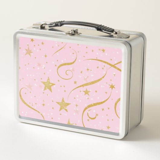 Feierliche Feste - Pink & Gold Star Food Box Metall Brotdose (Vorderseite)