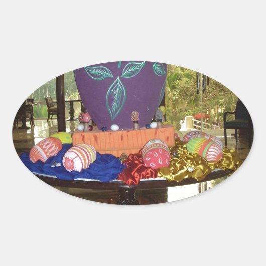 Feierliche Feste Springtime Osterfarbene Eizellen Ovaler Aufkleber (Vorderseite)