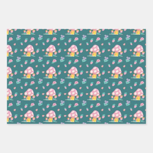 Feierliche Festliche Mushroom rot-grün goldbraun W Geschenkpapier Set (Vorderseite 2)