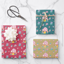 Feierliche Festliche Mushroom rot-grün goldbraun W Geschenkpapier Set