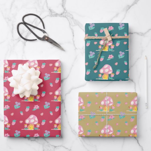 Feierliche Festliche Mushroom rot-grün goldbraun W Geschenkpapier Set (Vorderseite)