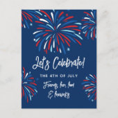 Feierliche Feuerwerke 4. Juli Party Einladung Postkarte (Vorderseite)