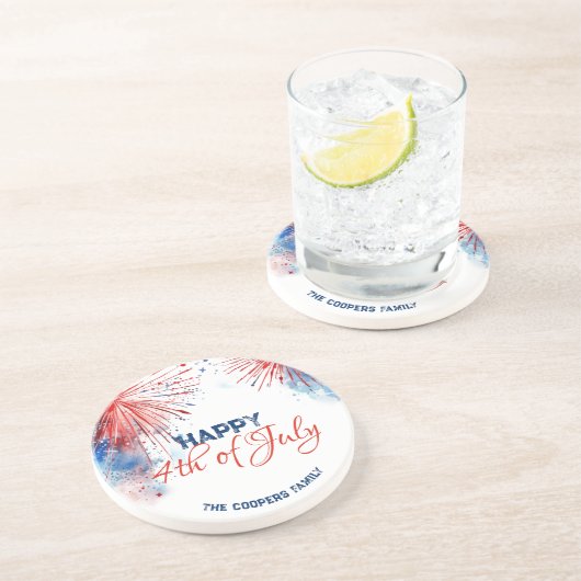 Feierliche Feuerwerke am 4. Juli Individuelle Name Getränkeuntersetzer (Seite)