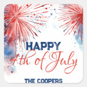 Feierliche Feuerwerke am 4. Juli Individuelle Name Quadratischer Aufkleber (Vorderseite)