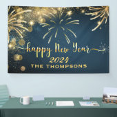 Feierliche Feuerwerke Frohes Neues Jahr Blau und G Banner (Messe)