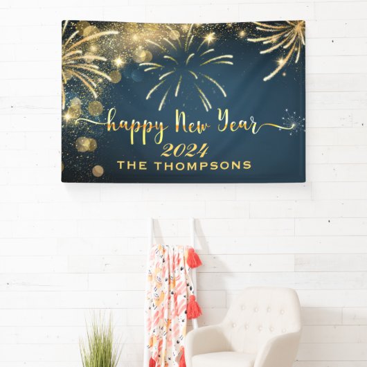 Feierliche Feuerwerke Frohes Neues Jahr Blau und G Banner (InSitu)