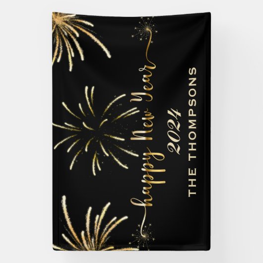 Feierliche Feuerwerke glücklich Neues Jahr Schwarz Banner (Vertikal)