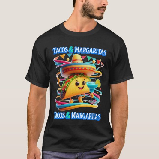 Feierliche Fiesta Flavors tacos und Margaritas T-Shirt (Vorderseite)
