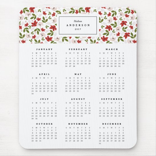 Feierliche Florals Jahr Kalender Mousepad (Vorne)