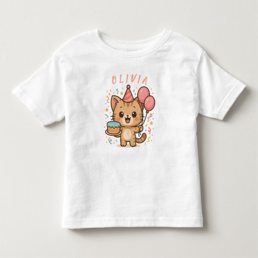 Feierliche Freude: Adorable Katze mit Balloons und Kleinkind T-shirt (Vorderseite)