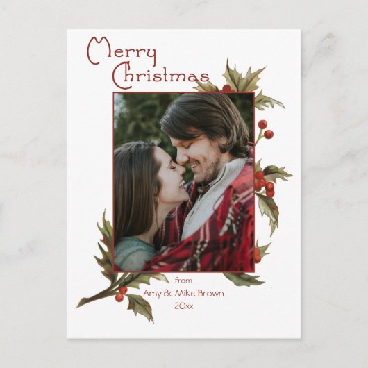 Feierliche Frohe Weihnachten | Holly | FOTO Postkarte (Vorderseite)