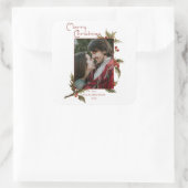 Feierliche Frohe Weihnachten | Holly | FOTO Quadratischer Aufkleber (Tasche)