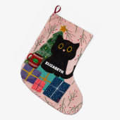 Feierliche Frohe Weihnachten Niedlich Black Cat Ka Großer Weihnachtsstrumpf (Vorderansicht (hängend))