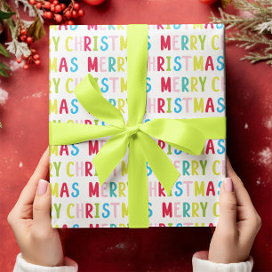 Feierliche Frohe Weihnachten Weißer Multicolor Tex Geschenkpapier