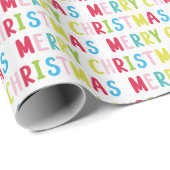 Feierliche Frohe Weihnachten Weißer Multicolor Tex Geschenkpapier (Rolleneckpunkt)