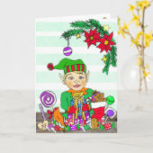 Feierliche Frohe Weihnachtself Karte (Gelbe Blume)