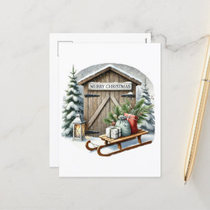 Feierliche Frohe Weihnachtslandschaft Schlitten Sc Feiertagspostkarte