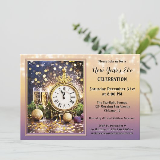 Feierliche, funkelnde Neujahrsfeier-Party Einladun Einladung (Stehend Vorderseite)