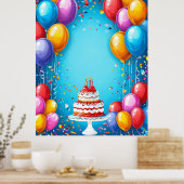 Feierliche Geburtstagsfeier mit Ballons Poster (Küche)