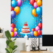 Feierliche Geburtstagsfeier mit Ballons Poster (Heimbüro)
