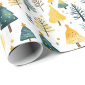 Feierliche, gelbe und grüne Weihnachtsbäume Geschenkpapier (Rolleneckpunkt)