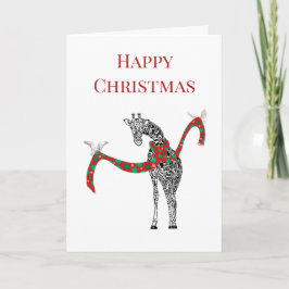 Feierliche Giraffe mit Weihnachtsschnitzel Dankeskarte