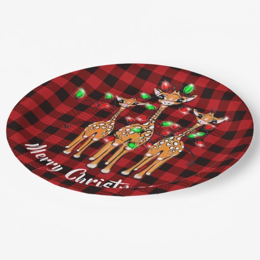 Feierliche Giraffen, blinkende Lichter, kariert Pappteller (Schrägansicht)