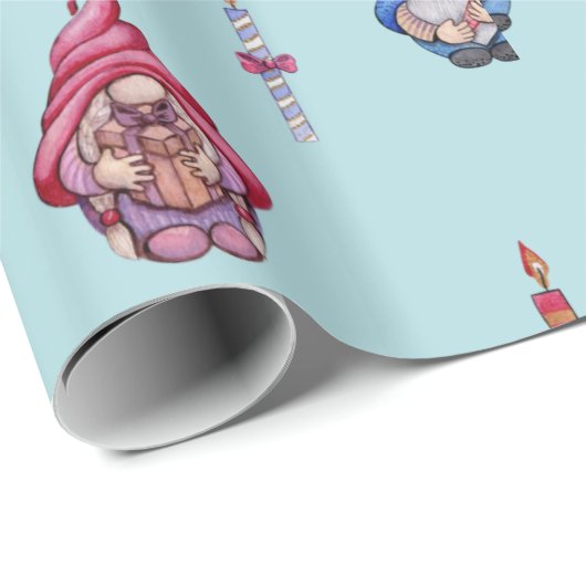 Feierliche Gnome, Kerzen, Sterne Geschenkpapier (Rolleneckpunkt)