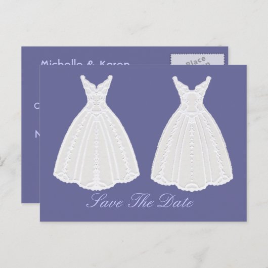 Feierliche "Gown Save the Date Commitment" Ankündigungspostkarte (Vorne/Hinten)