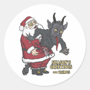 Feierliche Grüße von Krampus (und Santa) Runder Aufkleber