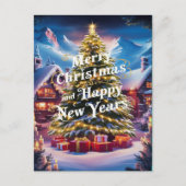 Feierliche Grüße: Weihnachtsbaum und Geschenke Postkarte (Vorderseite)