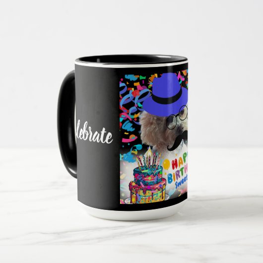 Feierliche Happy Birthday Poodle Kaffee Tasse (Vorderseite Links)
