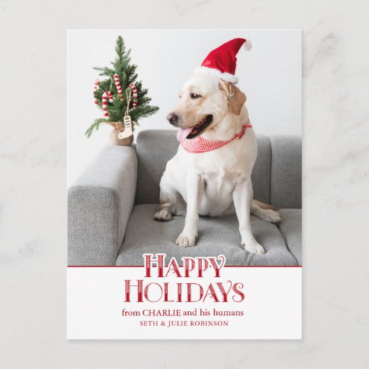 Feierliche Happy Holidays Typografie | Hundebahn F Postkarte (Vorderseite)