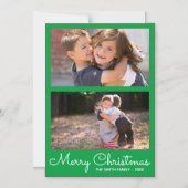 Feierliche, helle Grüne Zwei-Foto-Feiertage Magneteinladung (Vorderseite)