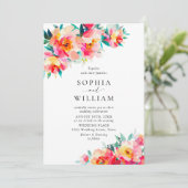 Feierliche, hellrosa Blume Orange Hochzeiten Einladung (Stehend Vorderseite)